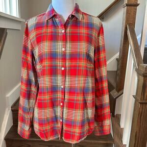 J. Mclaughlin Button Down Long Sleeve Cotton Plaid Flannel Top Red Size 6